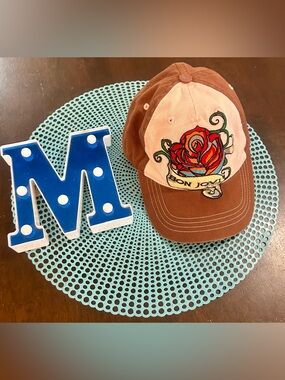 Bon Jovi Rose Tattoo Hat by Infinity Headwear Pink Brown Adjustable Cap